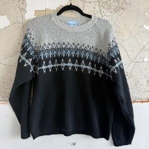Vtg 90s Sweater Fair Isle Knit Wool Blend‎ Nordic Gear by Vanity Winter Womens L